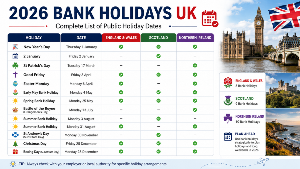2026 Bank Holidays UK: Complete List of Public Holiday Dates